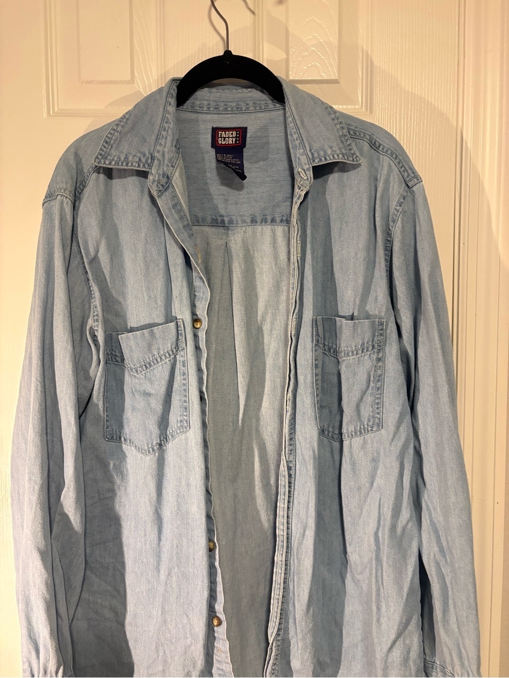 Vintage Faded Glory Light Blue Denim Button-Up Shirt
